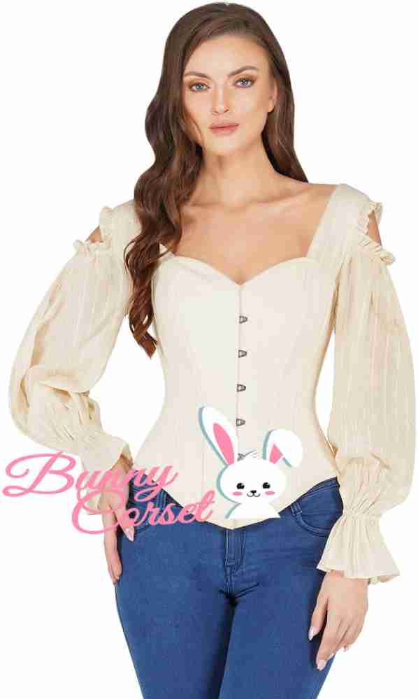 Bunny Corset Casual Striped Women Beige Top - Buy Bunny Corset Casual  Striped Women Beige Top Online at Best Prices in India