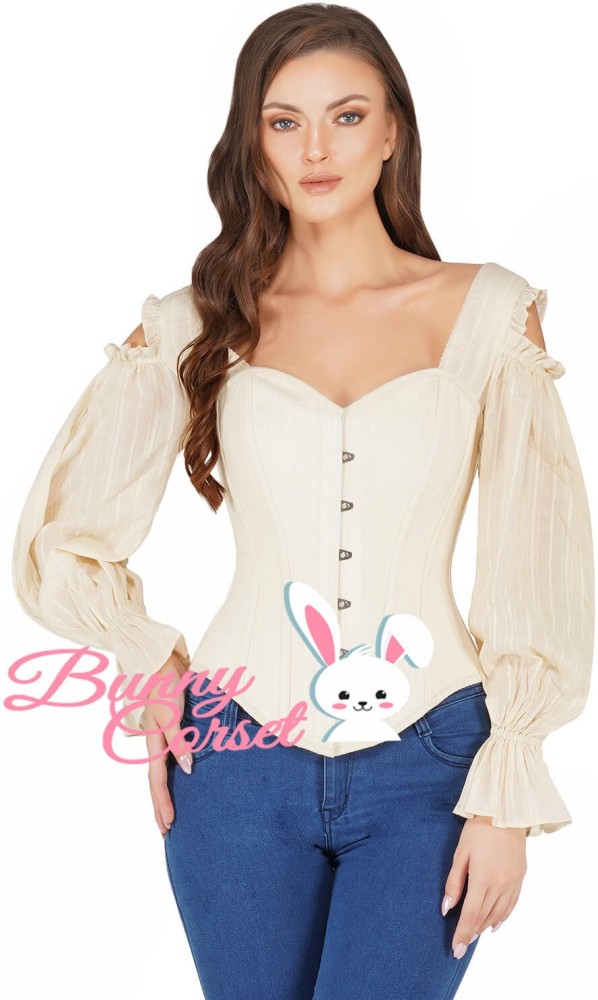 Bunny Corset Casual Striped Women Beige Top - Buy Bunny Corset