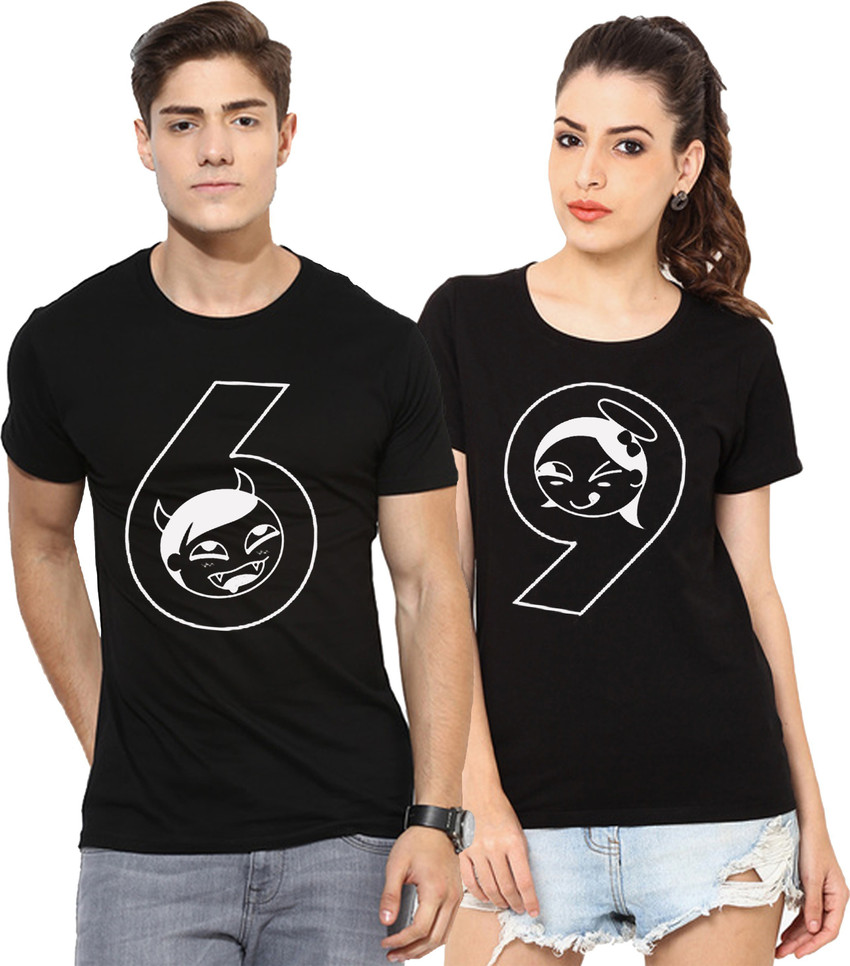 Young trendz Printed Couple Round Neck Black T Shirt Buy Young