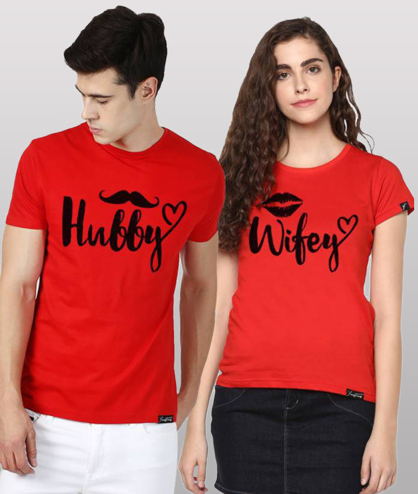 Young trendz Abstract Couple Round Neck Red T Shirt