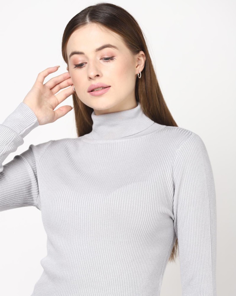 Buy Grey Solid High Neck Sweater for Women