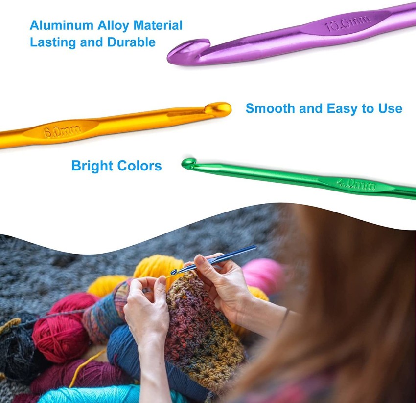 9Pcs Crochet Hooks Set Aluminium Alloy Ergonomic Handle 2.0mm - 6.0mm Long  Knitting Hooks for