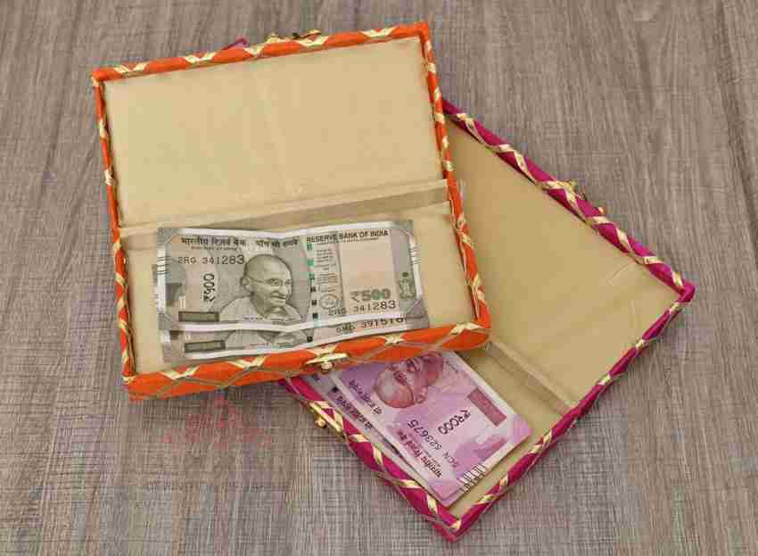 Vintage Fabric Red Color Rectangular Shaped Wooden Decorative Cash Gaddi  Shagun Gifting Box Envelope Money, Wedding Jewellery Watch Gift Box (Pack  of