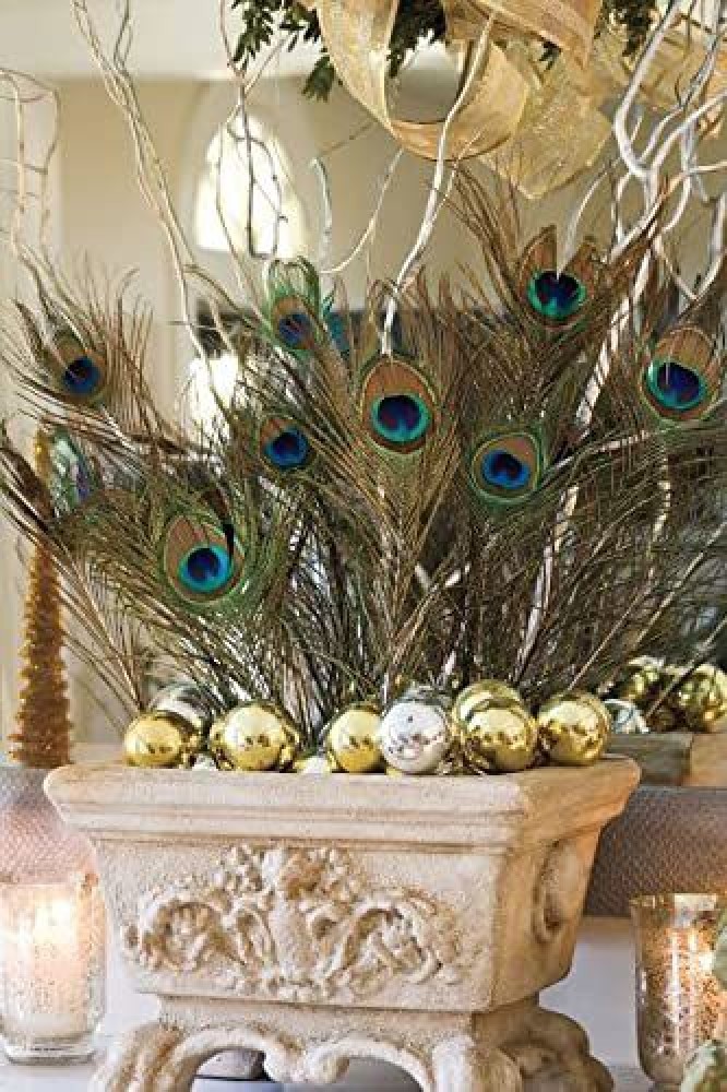 Faux Peacock Feather Decoration, 30-Inch, 12-Count