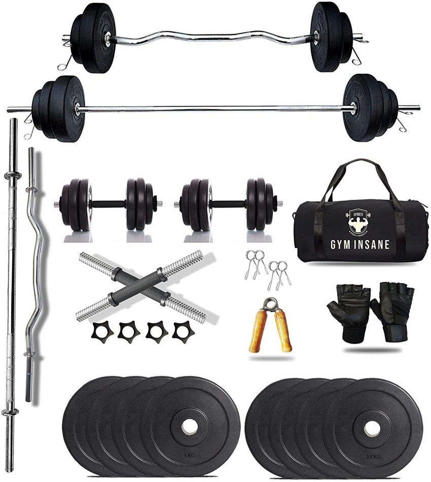 Gym Insane 26 kg Workout equipment for men 20kg PVC gym combo dumbbell set  3ft curl, Straight rod Home Gym Combo Price in India - Buy Gym Insane 26 kg Workout  equipment