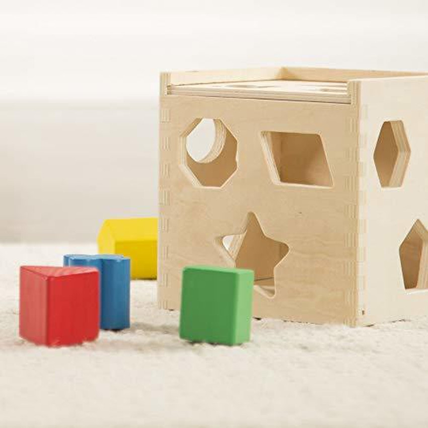 MELISSA DOUG Shape Sorting Cube Classic Wooden Toy With 12