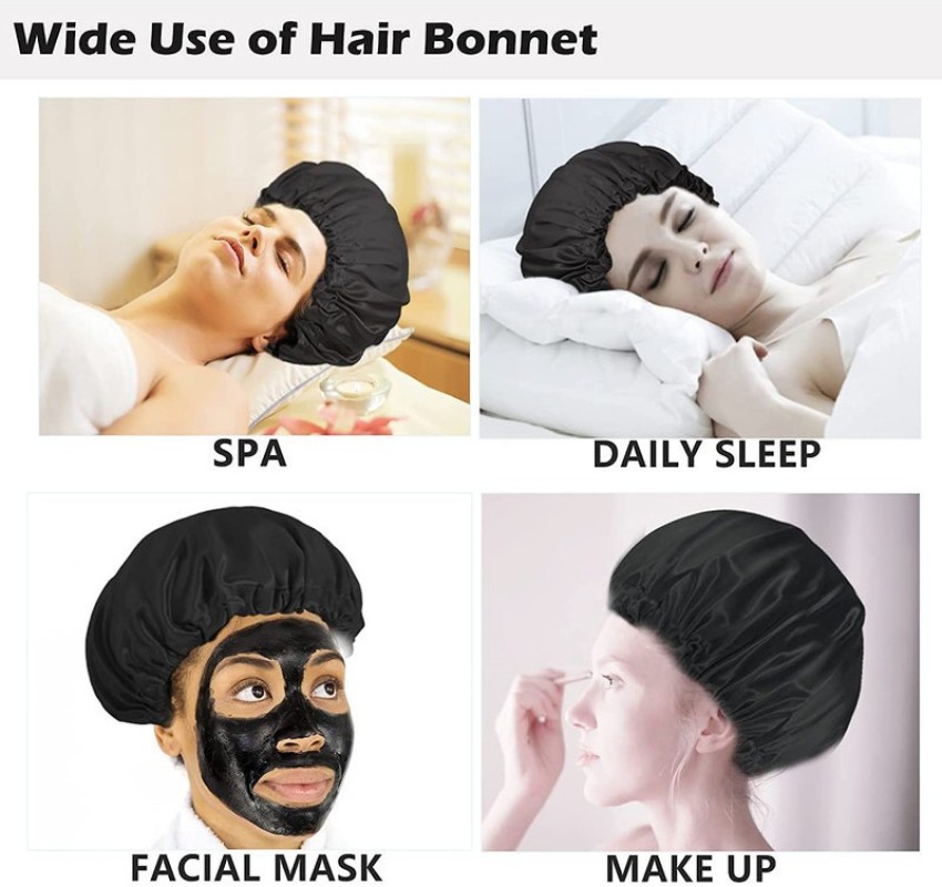 Double layer Long Satin Bonnet Sleep Cap with High Elastic Hair