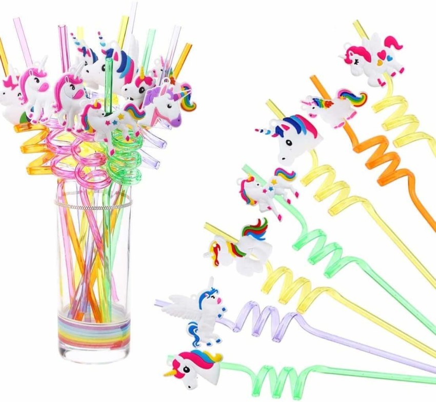 4pcs PVC Drinking Straws Cartoon Animal Unicorn Flamingo Mermaid