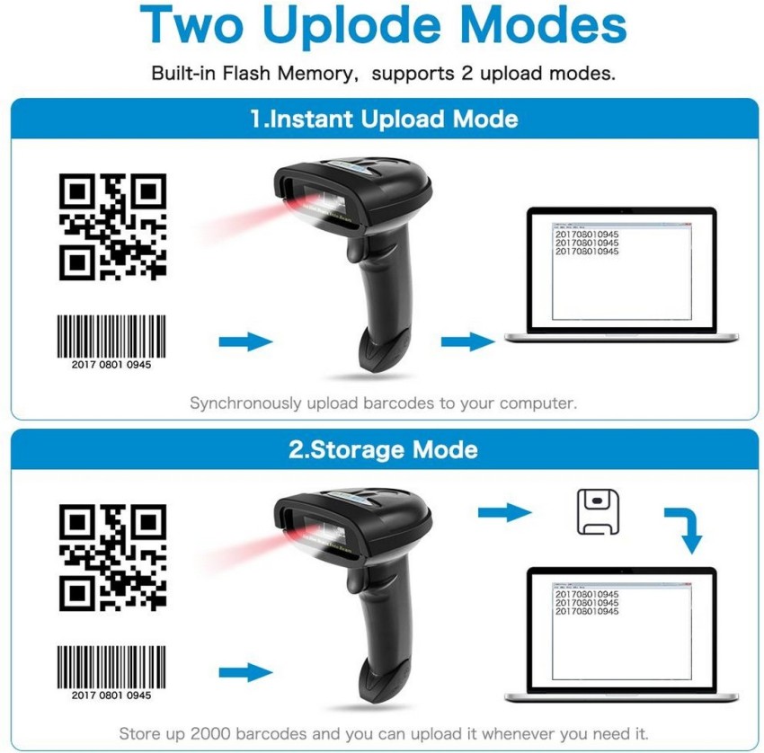 Handheld 3-in-1 Barcode Scanner 1D/2D/QR Bar Code Reader Support Bluetooth  /2.4G