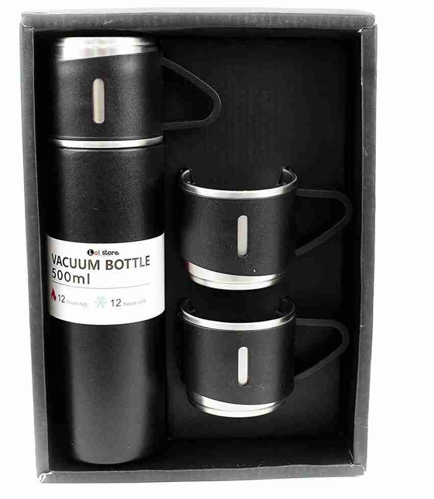 Vacuum Flask Set with 3 Stainless Steel Cups Combo - 500ml - Keeps HOT/Cold