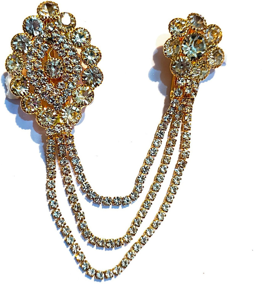 SAREEPIN Eye Catching Stone Studded Three Chain Pin Brooch for Men