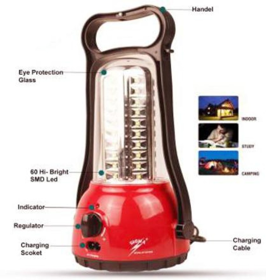 pampa Sigma 60 Hi-Bright SMD LED 360 Degree Rechargeable Charging Emergency  Lights Lantern With Adjustable Handle Lantern Emergency Light (Red) 4 hrs  Flood Lamp Emergency Light Price in India - Buy pampa Sigma 60 Hi-Bright  SMD LED 360