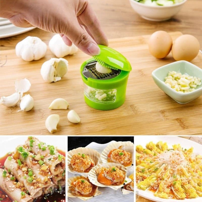  Coralpearl Garlic Ginger Press Cutter Mincer Chopper Crusher  Slicer Grater Grinder Dicer Machine Food Aid in Plastic Stainless Steel  with Silicone Peeler Kitchen Gadget Green Tool Set (Round): Home & Kitchen
