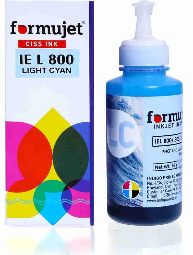 Formujet IE L800 Light Cyan Color 70 gm)Compatible for ink Tank printer  Epson L800, L805, L810, L850, L1800 etc (LC) Black Ink Cartridge Formujet 