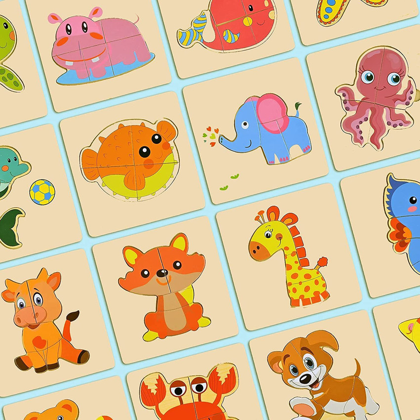 Wooden animal puzzles for toddlers on sale
