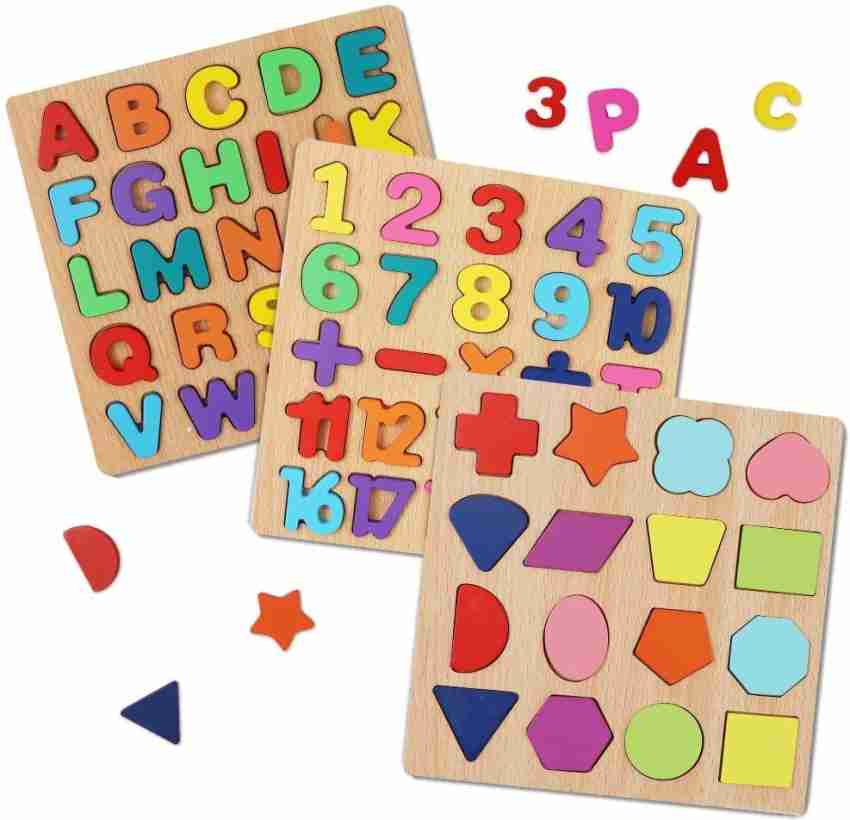 Educational Toy Wooden Alphabet Puzzle ABC Numbers Shapes Puzzles Boards  Toys