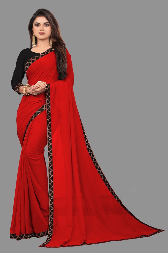 Buy Riya Fashion Solid/Plain Bollywood Georgette, Art Silk Red