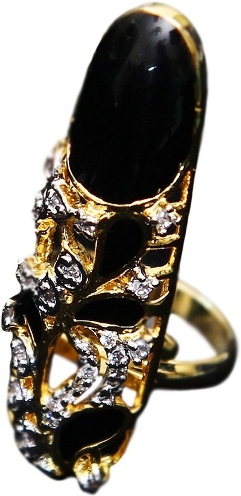 JewelryGift Indian Traditional Enamel Work Ring Round Black Onyx