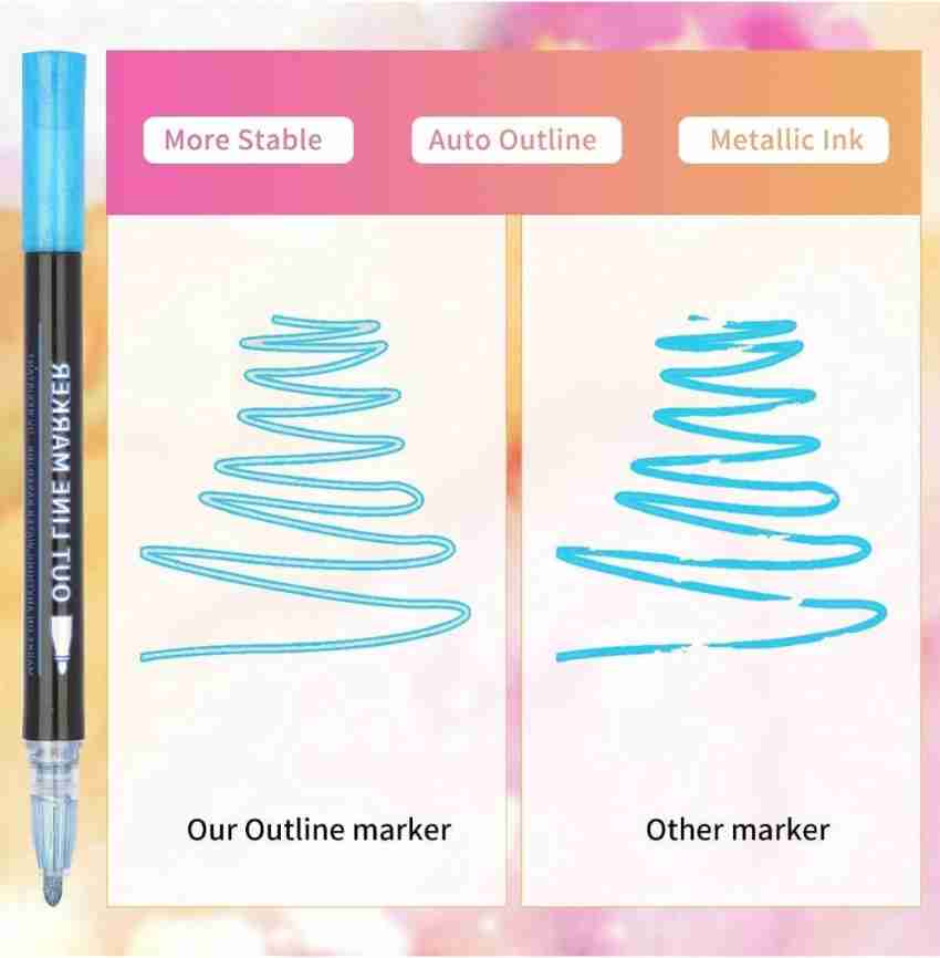 Outline Markers, Double Line Glitter Shimmer Markers Set of 21 Colors Self-outline Markers Pens for Card Making, Lettering, DIY Art Drawing