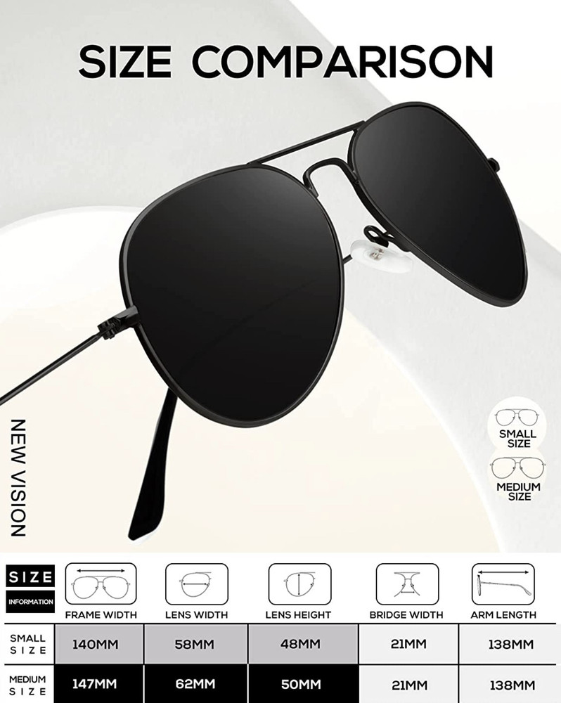 Ray ban aviator sunglasses size chart sales