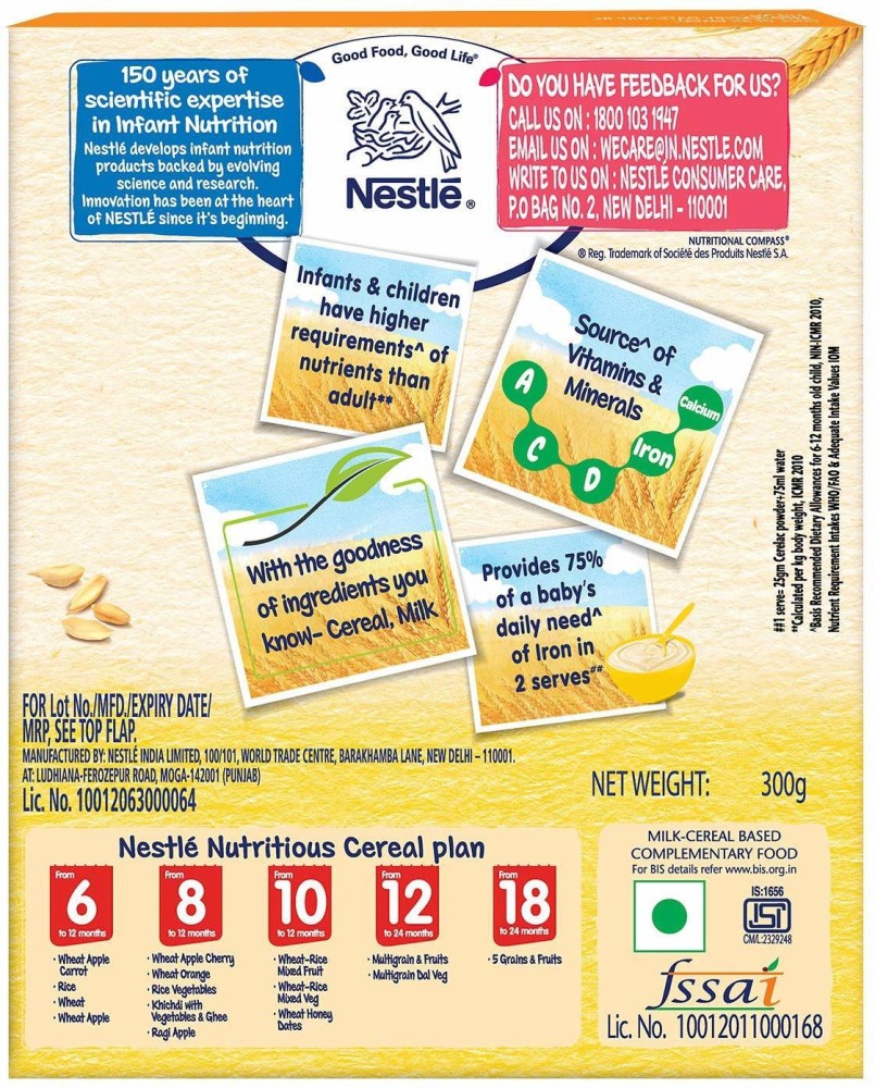 Nestle Cerelac Baby Cereal with Milk - Wheat, from 6-12 Months - Pack of 1 / 300 GM