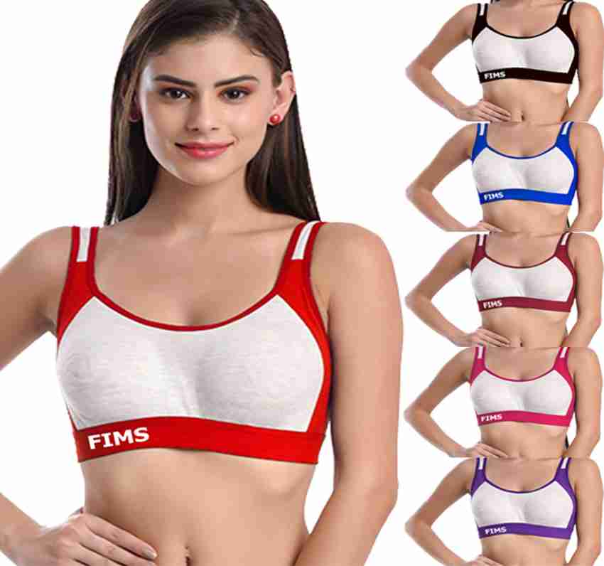 FIMS: Fashion is my Style FIMS - Fashion is my style Women Cotton Sports Bra  for Gym, Yoga, Running Bra for Girls, Racer Back, Full coverage, Red Blue  Black Pink Purple Maroon, Cup B, Combo Pack of 6, Women Sports Non Padded  Bra - Buy FIMS