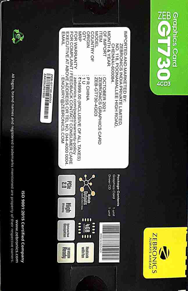 Zebronics ZEB-GT730 4GD3 - Graphics Card