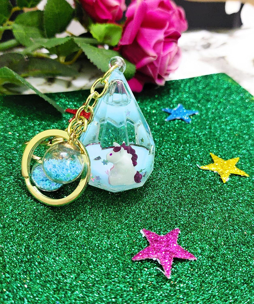 KIDOS JOY Cute Stylish Unicorn Water Glitter Floating Keychain Gift for Daughter Wife Friends Birthday Party Favor Bags Door Office Scotty car Keyring Fancy accessories for gifting Random Pack 1 Key C...