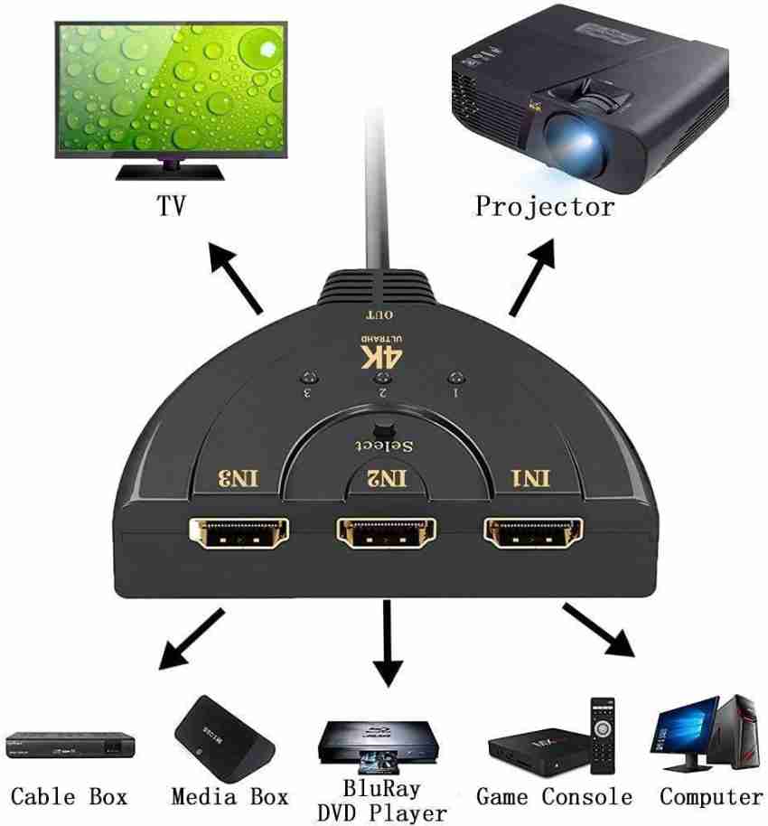 Microware HDMI Switch 4K Intelligent 3-Port HDMI Switcher Splitter Supports  4K Full HD1080p 3D