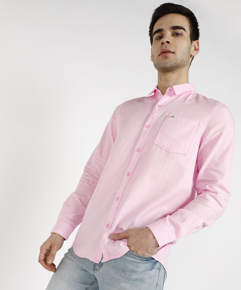 Lee Men's Solid Light Pink Shirts (Slim)