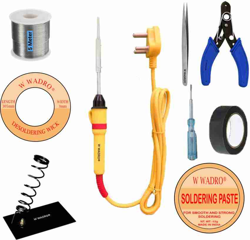 Buy Fadman Yellow, Black Soldering Iron Kit, Soldering Paste Flux, Solder  Wire, De Soldering Wick, Wire Cutter, 2 In 1 Screw Driver, Blue 20W Glue  Gun, 5 Glue Sticks 7Mm (Set Of