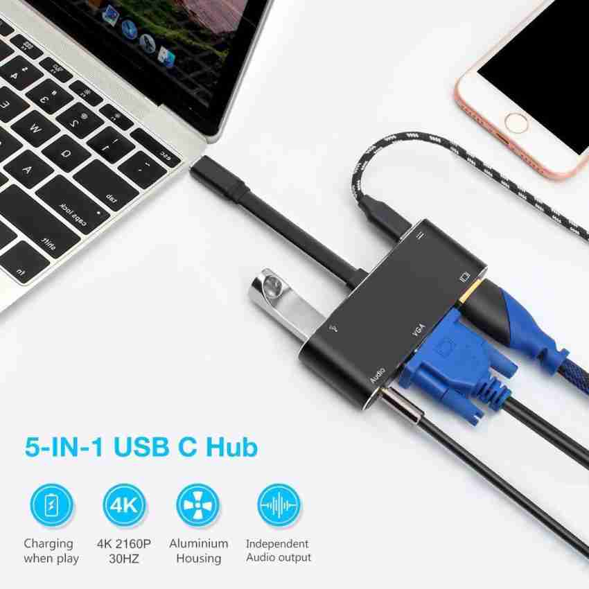 Wewoo - HUB Adaptateur USB C vers HDMI VGA Hub USB 5 en 1