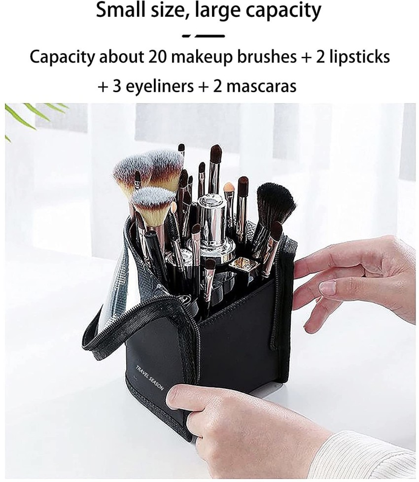 F Fityle Simple Rotating Makeup Brush Holder 6 Grids Desk Organizer Multipurpose Vanity Storage Box for Scissors Bathroom Decor , White with Lid, 12x12xcm