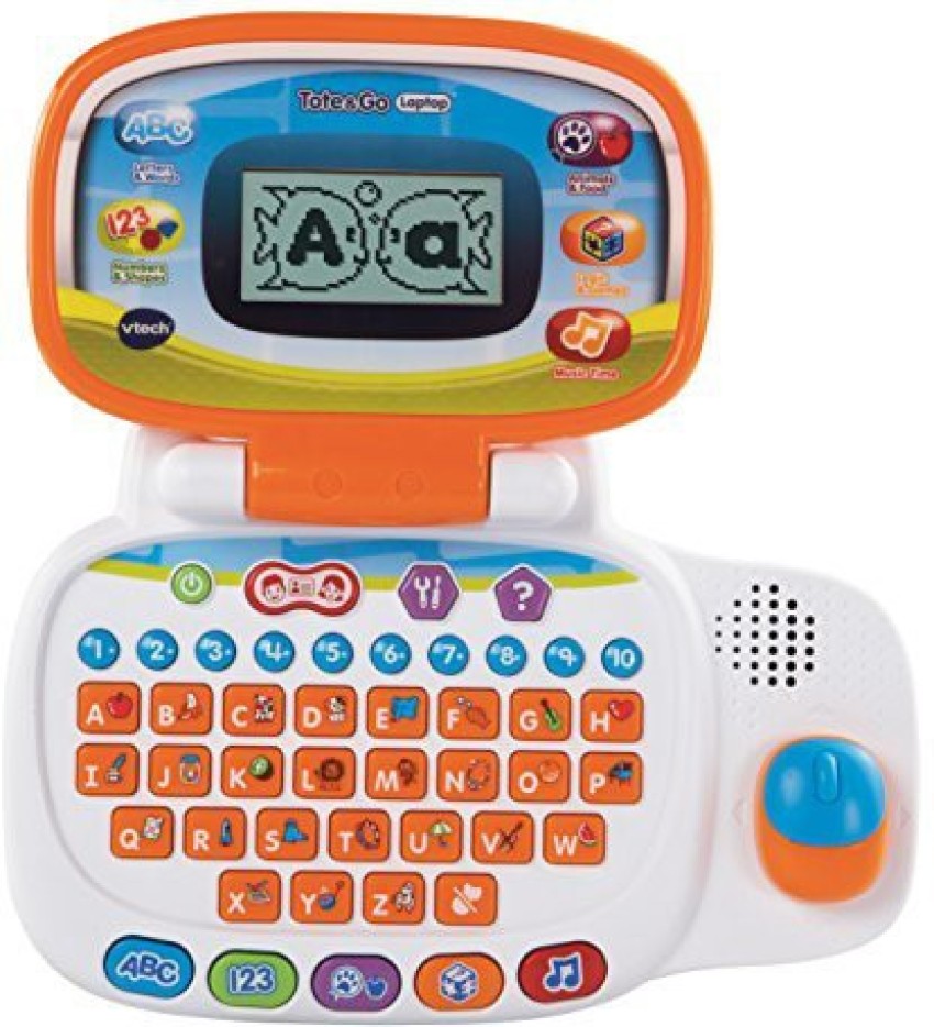 Vtech TOTE 'N GO LAPTOP Orange White 4 modes of Play Animated Screen Music