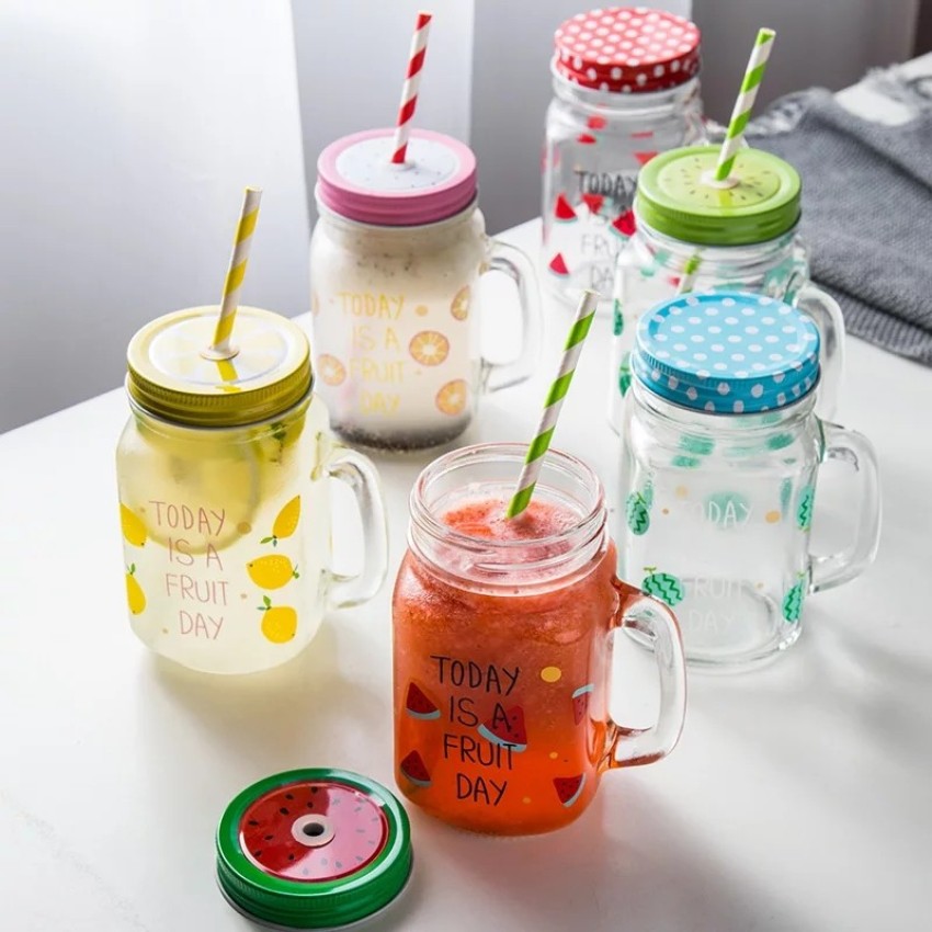 Buy Saaikee Set of 4 Mason Jar with Lid and Straw, Juice Jar With