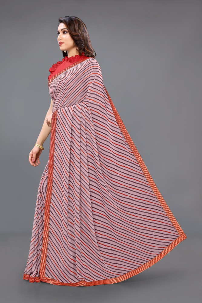 Women Plain Weave Georgette Satin Stripes Pattern Solid Saree with Blouse  Piece – Mirchi Fashion