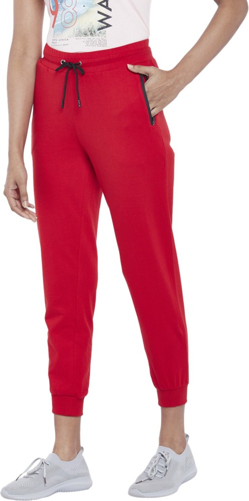 Ajile Women Solid Cotton Red Track Pants - Selling Fast at