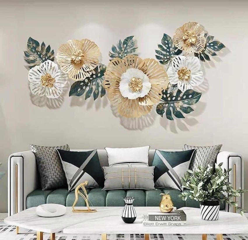 3D Luxury Metal Wall Art, Gold Leaves Metal Wall Decor, 53 inches X 24  inches Metal Wall Sculptures Hanging Perfect for Home Decorations, Living  Room