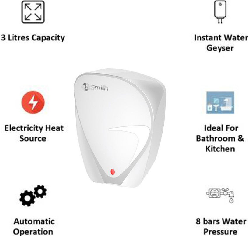 AO Smith 3 L Instant Water Geyser (fast on 3 kw, White) Price in India -  Buy AO Smith 3 L Instant Water Geyser (fast on 3 kw, White) online at  Flipkart.com