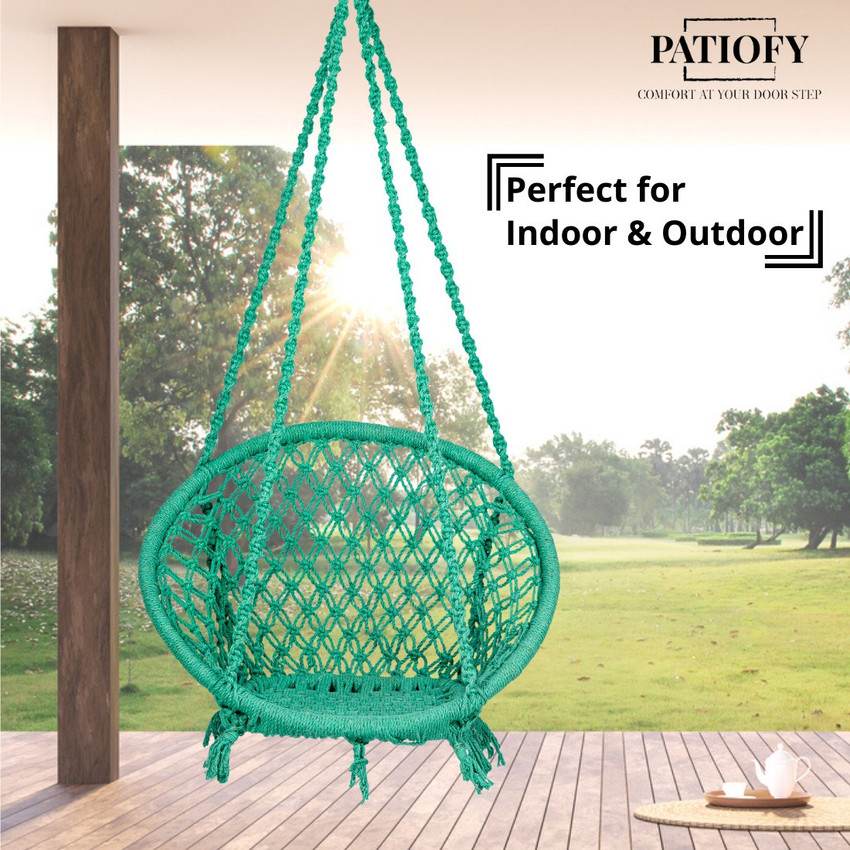 Patiofy Cotton Rope Round Swing Chair for Kids Wooden Swing for Kids Jhula for Outdoor Swings