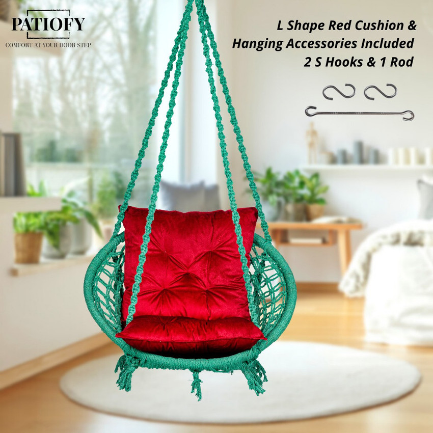 Patiofy Jhula for Home Wooden Swing Chair Cotton Large Swing
