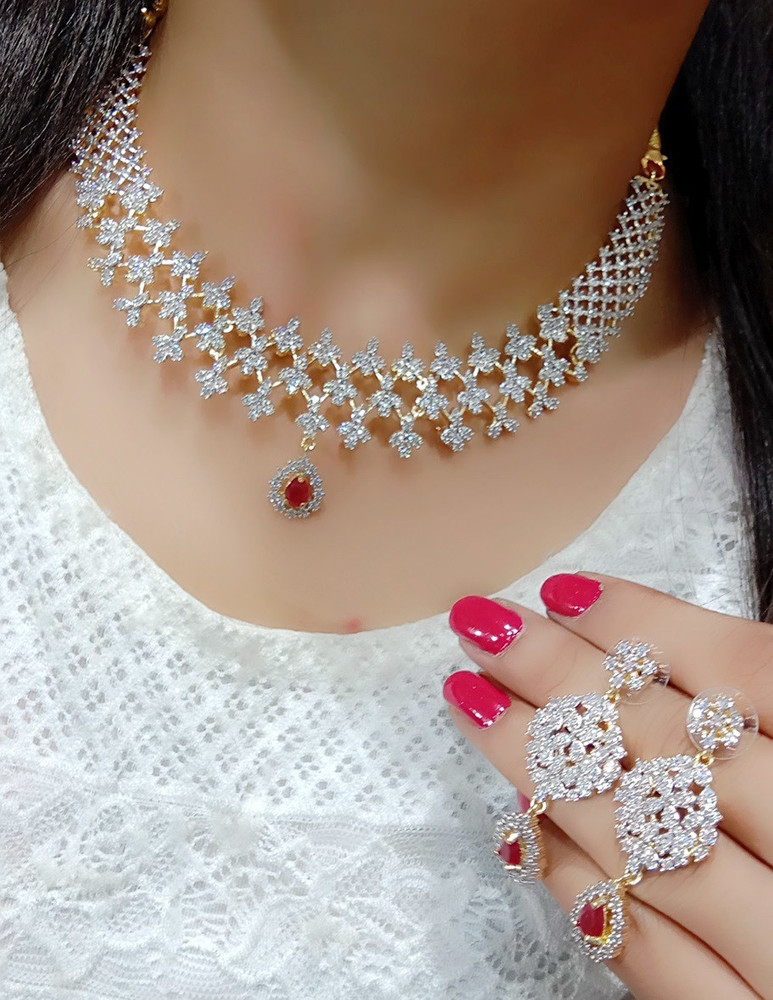 Ladymania Alloy Gold plated Maroon Jewellery Set Price in India