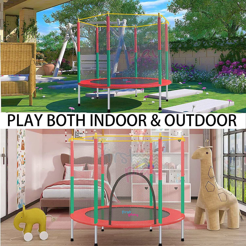 First Play Kids Trampoline with Safety Net I Indoor Outdoor