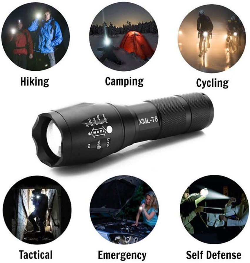 MZ SMALL SUN T6 (ZOOMABLE LED METAL TORCH) 5 Modes Flashlight, Super Bright  Cree T6 LED Light Torch