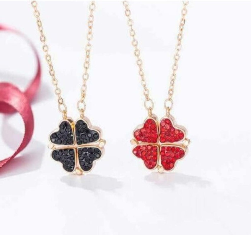 Grab Classy 2 In1 Four Leaf Clover Heart Pendant Necklace Chain Both Sides Magnetic Heart Pendant Women Stainless Steel Chain Valentine'S Day Gift Sta