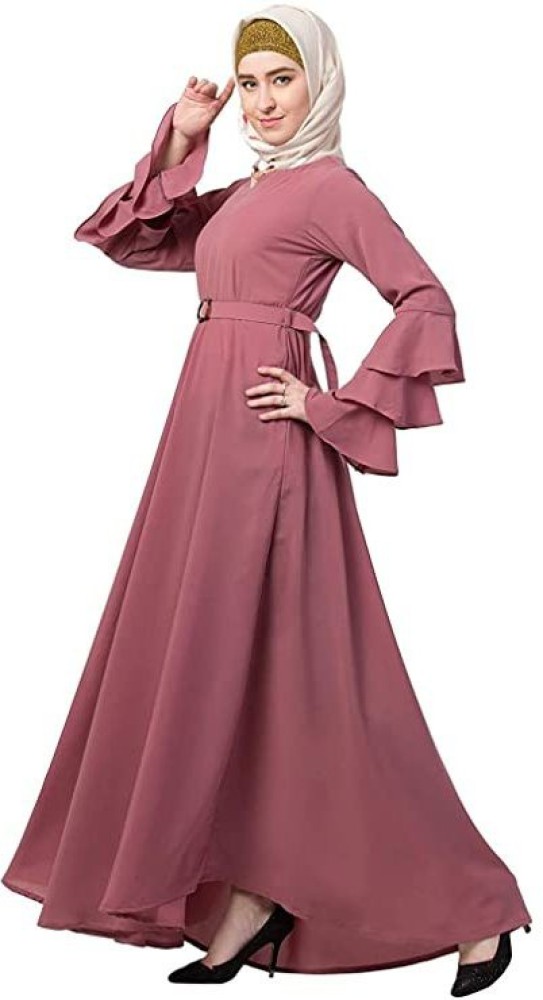 Umbrella Abaya With Bell Sleeves- Puce Pink - Being Traditional