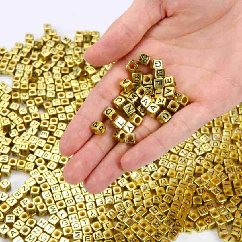 ANCADN 1000pcs Gold Letter Beads Cube Letter Beads Alphabet Beads for Jewelry Making DIY Necklace Bracelet (Gold)