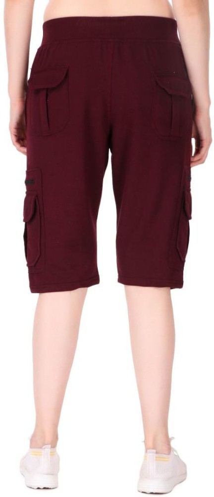 UZARUS Women s Cargo Capri Shorts With 9 Zippered Pockets Women Maroon Capri