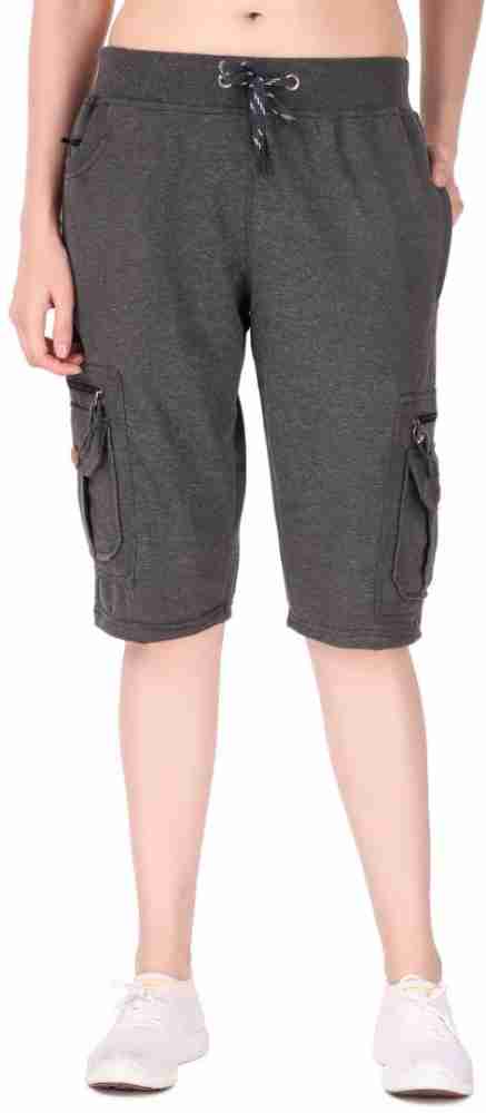 Women's Cargo Capri Shorts With 9 Zippered Pockets