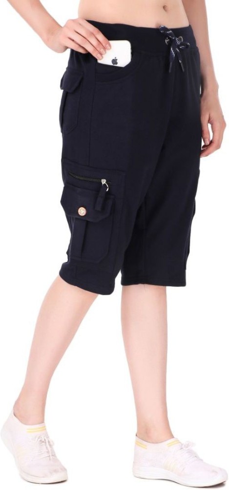 Women's Cargo Capri Shorts With 9 Zippered Pockets